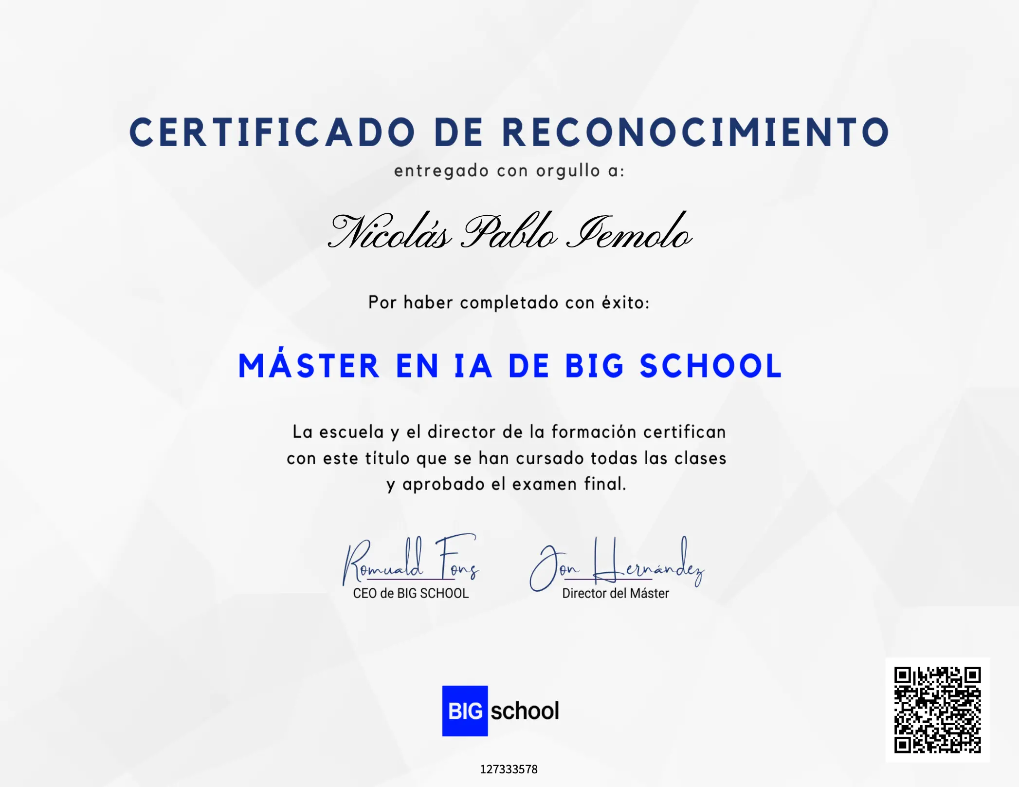 Diploma Máster IA Nicolás Pablo Iemolo